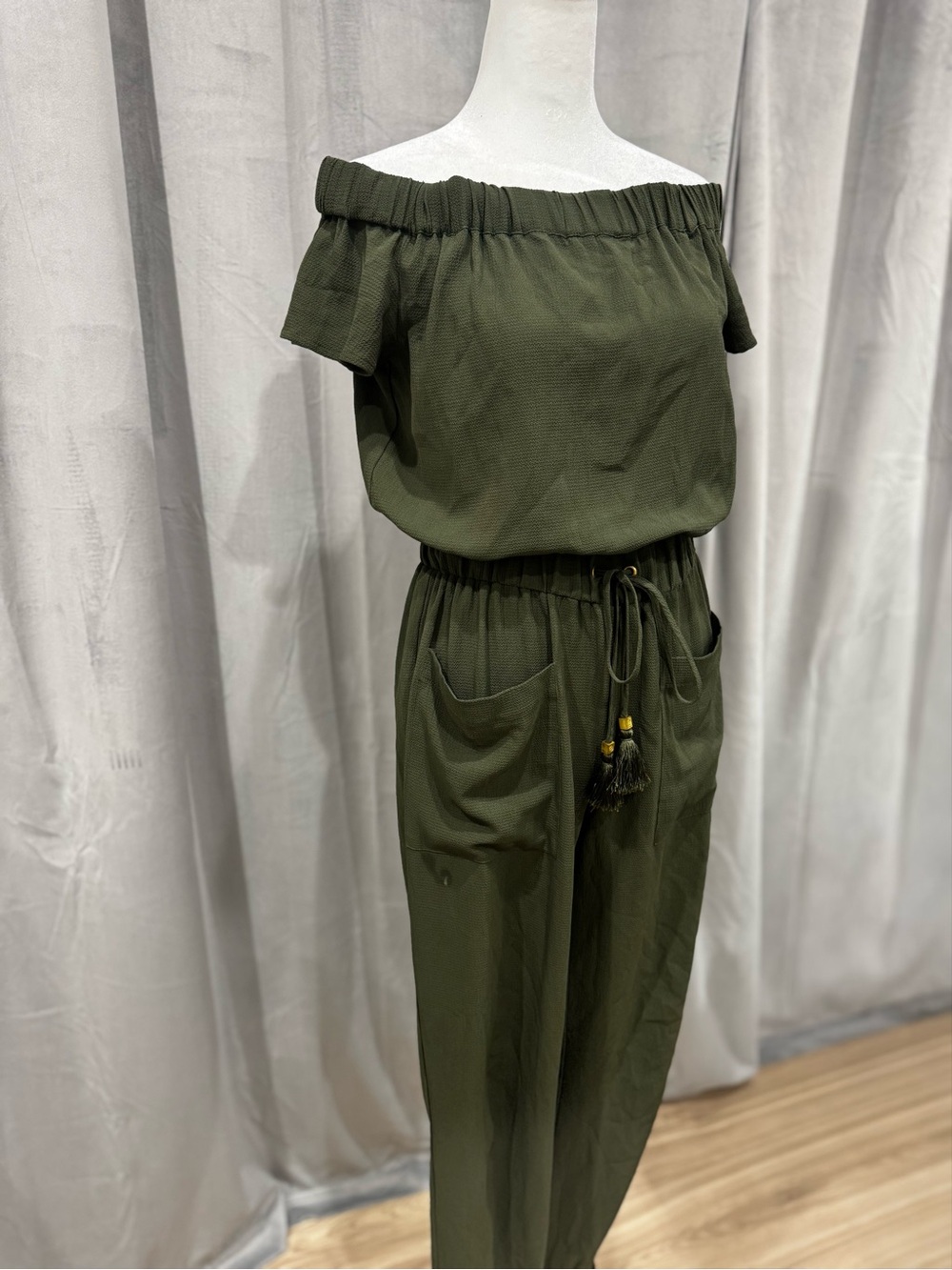 MICHAEL Michael Kors Olive Green Off-Shoulder Jumpsuit